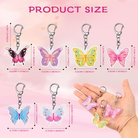 simarro Pack of 6 Butterfly Key Fob Pendant Girls Key Rings Butterfly Pendant Children for Handbag Bag Decor, coloured
