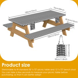 GLMFAN Picnic Table Cover with Bench Covers, Camping Essentials Waterproof Elastic Camping Tablecloth with Bag, Washable Outdoor Fitted Tablecloths for 6 Foot Rectangle Tables and Seats, 72x30 In 3Pcs