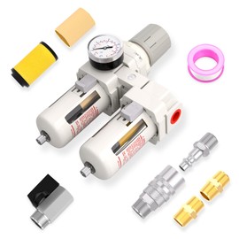 MEANLIN 3/8" NPT Air Drying System, Double Air Filters with 150 PSI Gauge and Valve Shut Off Switch for Plasma Cutter and Paint Spray, Manual Drain