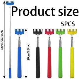 JCKD 5 Pieces Back Scraper, Stainless Steel Retractable Back Scraper with Soft Rubber Handle, Back Scraper, Back Scraper, Anti-Itch, Suitable for Head and Back, 5 Colours