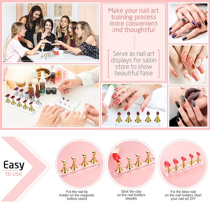 2 Set Acrylic Nail Art Holder Practice Display Stand Magnetic
