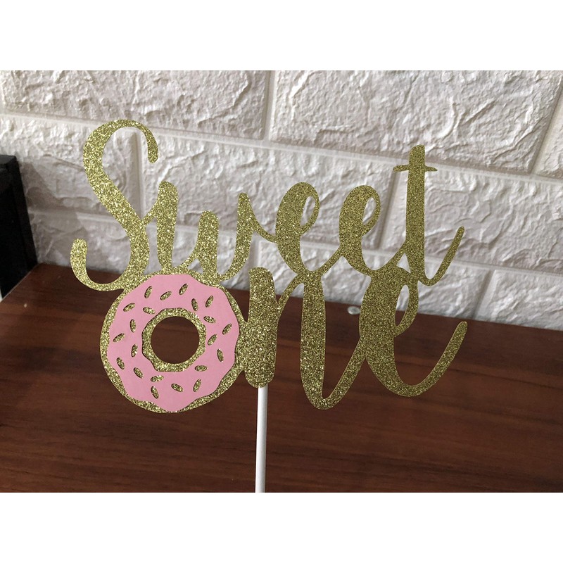 Decoración para tarta con diseño de rosquilla dorada con purpurina