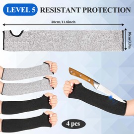 2 Pairs Cut Resistant Sleeves With Thumb Hole, Level 5 Slash Resistant Safety Arm Protector, Gardening Guard Sleeves Prevent Scrapes Scratches Skin Irritations for Thin Skin And Bruising (Black+Gery)