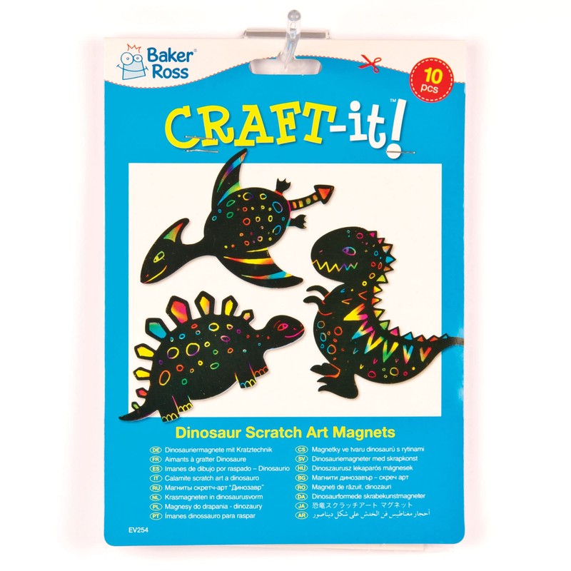 Baker Ross EV254 Dinosaur Scratch Art Fridge Magnets-Pack of 10,
