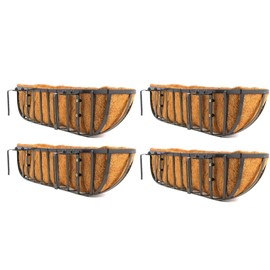 LAVZAN 30 Inch Window Box Planters 4 Pack with Coco Liners, Rustproof Metal Hanging Flower Boxes for Outdoor Railing, Fence and Window Sill （4 Pack）