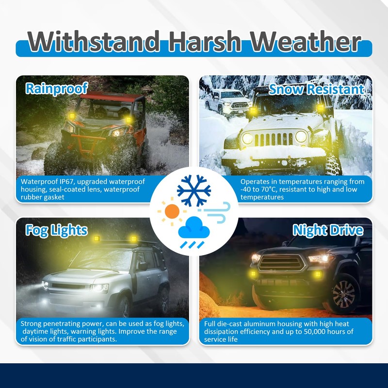 Wsays 4x 24W Amber LED Fog Light Pods with Quick-Detach