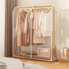 Transparent Clothes Rail Cover Strong Zipped Hanging Coat Large Protective Garment Cover, Dustproof Wardrobe Hanging Protector Rack Organizer (110 * 50 * 150cm)