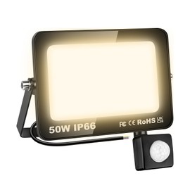 RIGIDON LED Spotlight with Motion Sensor 50 W 5000 LM Outdoor Spotlight with Motion Sensor 3000 K Warm White Waterproof Outdoor Floodlight Outdoor Lamp for Garden Garage Courtyards Sports Field Yard