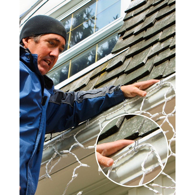 NACETURE 50 Pack Stainless Steel Christmas Light Hangers with Gutter