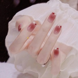 Nail Tip, Short, Medium, 24 Pieces, False Nail Tip, Red and White, Heart, Popular, Japanese Style, Cute, Simple, Fashionable Party, Autumn, Spring, Summer, Daily Life, Bridal Nail Tip, Coming of Age