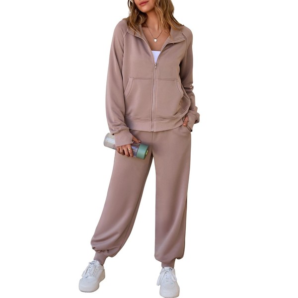 Aleumdr Womens Two Piece Outfits 2025 Fall Sweatsuit Zip Up