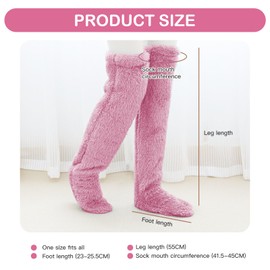 Colaren Knee High Fluffy Socks for Women, Soft Long Fluffy Socks Winter Home Sleeping Socks, Footbed with Opening(Pink)