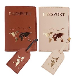 Snogisa Passport Wallets Travel Holder Set,his and her passport holder and luggage tags,honeymoon essentials,newlywed travel gifts for Couples