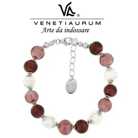 Venetiaurum - Bracelet with Original Murano Glass 10 mm Beads and 925 Sterling Silver - Made in Italy Certified Jewel