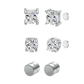 Asienice 3 Pairs Magnet Earrings Men Sparkling Zirconia Clip On Earrings Stainless Steel Magnetic Fake Earrings Studs Non-Piercing Clip On Earrings Magnetic for Men(6mm)