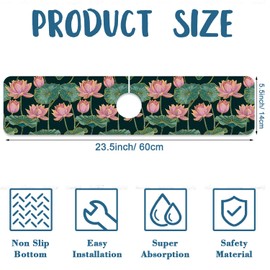 Lotus Pond Pattern Kitchen Sink Splash Guard Faucet Mat Lotus Flowers Leaves Super Absorbent Fast Drying Mat Sink Splash Guard Behind Faucet for Kitchen Bathroom, 23.5"x5.5"
