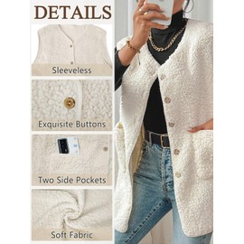 CheChury Teddy Fleece Vest Women's Winter Vest Long Warm Sleeveless Vests with Pockets Warm Fleece Vest Comfortable Cardigan Jacket Autumn Winter Lightweight Vest Plush Vest Outwear Long Vest Winter