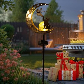 YZYOE Solar Powered cat Butterfly Light, Beautiful Animal Ground lamp Decorated with Wrought Iron in the Garden, Wireless Dusk to Dawn LED Light Waterproof.