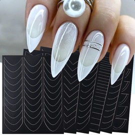 MOLILON 316 Pieces French Tip Nail Stickers C-Shaped French Tip Guides French Manicure Strips Nail Design Stickers Nail Stencil for Nail Art Gel French Tip Tool (Black, 12 Sheets)