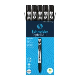 Schneider Topball 811 Rollerball Pen, 0.5 mm Conical Tip, Refillable, Black Ink, Box of 10 Pens (8111)