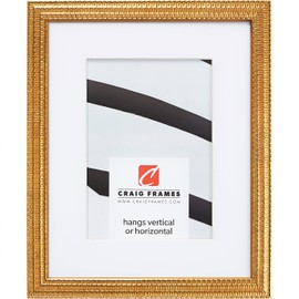 Craig Frames Farnsworth, 8 x 10 Inch Picture Frame Matted to Display a 5 x 7 Inch Photo, Gold