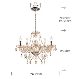 Saint Mossi 5 Light Modern K9 Crystal Chandelier for Dining Room, Pendant Ceiling Lighting Fixture for Bedroom, Living Room, Champagne Crystal