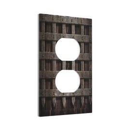 Mid Century Wood Castle Gate Greek Style 1 Gang Duplex Light Switch Cover Outlet Covers Decorative Wall Plate Receptacle Switchplate Electrical Faceplate for Bathroom Living Room Decor