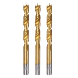 sourcing map 3pcs Brad Point Drill Bit 8.5mm(21/64") Dia Straight Round Shank Drill Metric Brad Point Spiral Twist Drill Bits for Carpenter Woodworking Plastic Rubber, Golden