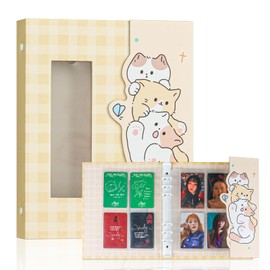 Baskiss A5 Kpop Photocard Binder with 30 4-Pocket Pages and One Divider, Cute 120 Pockets 6 Ring Card Holder Album Snug Fit for Standard Idol Photocards, Polaroids, Photos (Yellow Kitten)