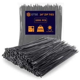 GTSE 14 Inch Black Zip Ties, 1,000 Bulk Pack, 50lb Strength, UV Resistant Long Nylon Cable Ties, Self-Locking 14" Tie Wraps