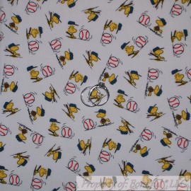 Quilting Treasures BonEful Fabric FQ Cotton Quilt White Red Blue Yellow Woodstock Baseball Sport US