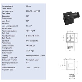 Kalitec Pack of 5 Valve Connectors Type A Black 3-Pin I Contact Surface 27 x 27 mm² I PG9 I Contact Separation 18 mm I IP 65 I Valve Connector for Solenoid Valve I Cube Plug 2-Pin + PE