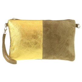 Girly Handbags Two Tone Metallic Clutch Bag - Khaki Old Gold