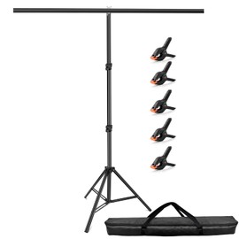 Hemmotop 7x5ft (HxW) T-Shape Photo Backdrop Stand, Portable Green Screen Stand Only with 5 Clip Clamps and Carry Bag, Adjustable Background Support Kit for Birthday, Baby Shower, Parties, Photoshoots