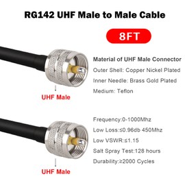 MOOKEERF CB Coax Cable - RG142 UHF Male to Male Coaxial Cable 8FT Low Loss UHF Cable CB Antenna Cable for Ham Radio/VHF Radio/SWR Meter/Antenna Analyzer