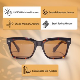 KIAURA EICHLER Premium UV400 Polarized Sunglasses - XL & Original Sizes, Shape Memory Acetate Frames, Scratch-Resistant Lenses, Flexible Spring Hinges - Havana