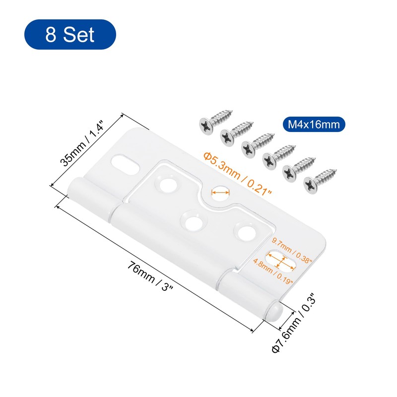 sourcing map 8Pcs 3x1.4 Inch Door Hinges Non-Mortise No Noise
