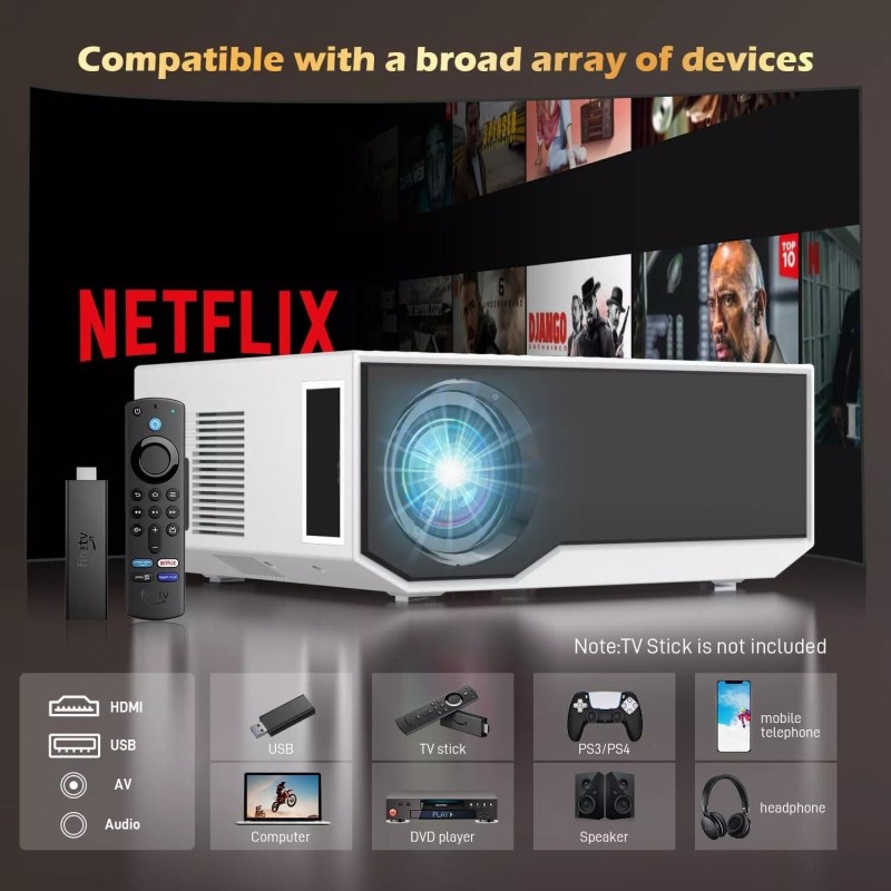 CoolEeve GC05 Projector: 1080P HD, WiFi & Bluetooth, + Towond