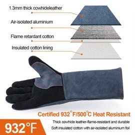 H HZXVOGEN Welding Gloves 16 Inches 932℉ Heat Fire Resistant BBQ Grill Glove for Arc TIG MIG Wood Stove Barking Oven Fireplace Welder Gloves, Free Size for Men Women