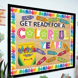 VABAMNA 61Pcs Crayon Bulletin Board Decorations Set - Get Ready for A Colorful Year Crayon Cutouts for Bulletin Board Back to School Home Wall Classroom Door Decorations