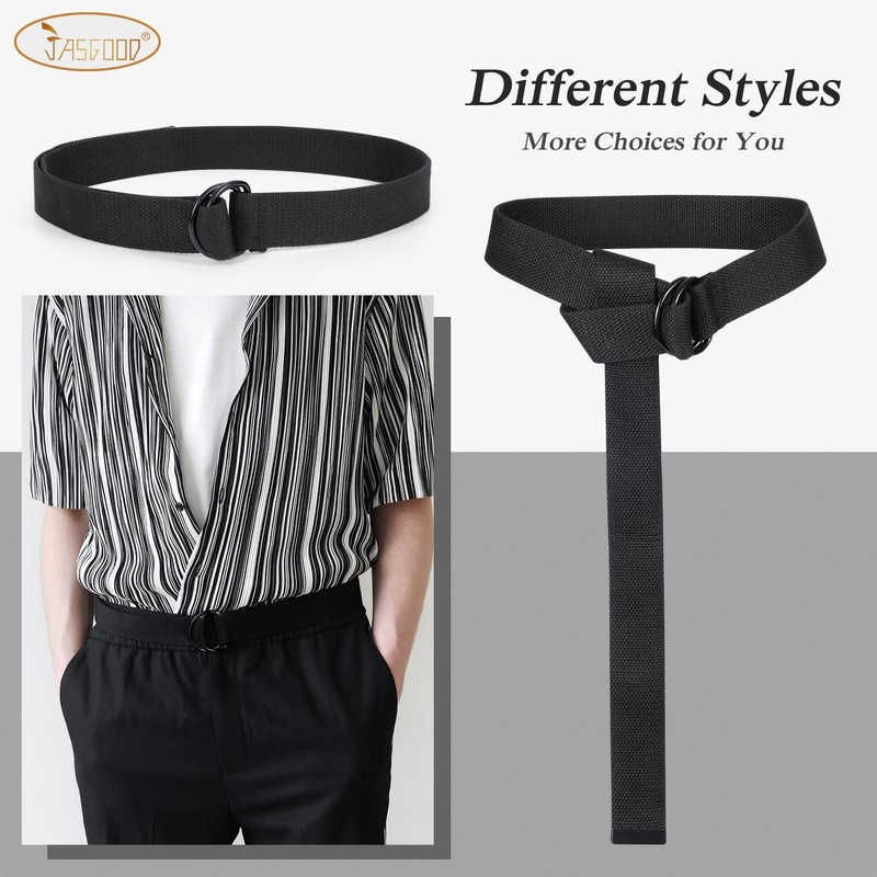 Men Black Canvas Belt,JASGOOD Webbing Cloth D Ring Buckle Belt
