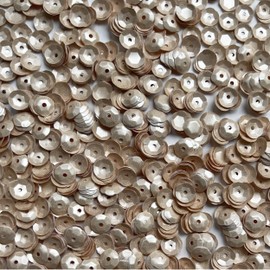 5mm Cup Sequins Champagne Ivory Beige Opaque Satin Pearl Medium Hole Made in USA