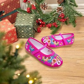 Encanto Mirabel Isabela Costume Shoes for Girls Gorgeous Mary-Jane Ballet Pumps Comfortable Low Heel Round Toe Flats Floral Embroidery Shoes for Girls Rose