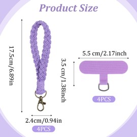 Hpmjz 4 pcs Boho Phone Wrist Strap Soft Macrame Keychains Braided Keychain Straps Universal Smartphone Wrist Lanyard Handmade Keychain Wristlet with Tether Tabs Patches for Women Men