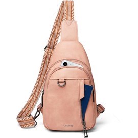 LATMAP Sling Bag for Women Men Leather Small Sling Backpack Daypack Anti Theft Fanny Pack Crossbody Purse Travel,Pink