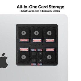 Afterplug Ultra Slim Adhesive SD & MicroSD Card Holder for Laptops, 9 Slots for 5 SD and 4 MicroSD Cards, Black