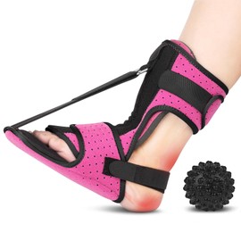 Plantar Fasciitis Night Splint with Massage Ball for Plantar Fasciitis Relief, Comfortable Plantar Fasciitis Brace for Achilles Tendonitis Heal Spur Foot-drop Flat-arch, Free Size for Men and Women - Pink