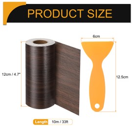 HARFINGTON Wood Grain Repair Tape 4.7 Inch x 33ft Self Adhesive Repair Patch Tape Simulated Wooden Floor Tapes with Plastic Scraper for Tables Doors Windows Furniture, Black Walnut