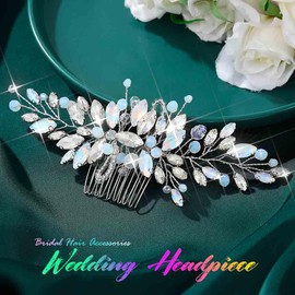 Atigy Crystal Wedding Hair Comb Opal Bridal Hair Pieces Rhinestone Hair Accessories for Women (Silver)