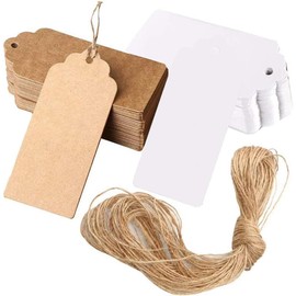 200 Pieces Gift Tags, BetterJonny 4cm*9cm Rectangle DIY Name Tags Brown and White Kraft Tags Hang Tags with 20 Meters String for Luggage Wedding Party Christmas